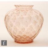 A 20th Century Continental glass vase, footed squat ovoid form and flared rim,