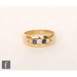 A Victorian 18ct hallmarked sapphire and diamond five stone, boat shaped ring,