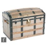 A late 19th to early 20th Century dome topped sea chest or steamer trunk,