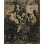 AFTER REMBRANDT - The Strolling Musicians, etching, later copy of 1635 original, framed, 14cm x 11.