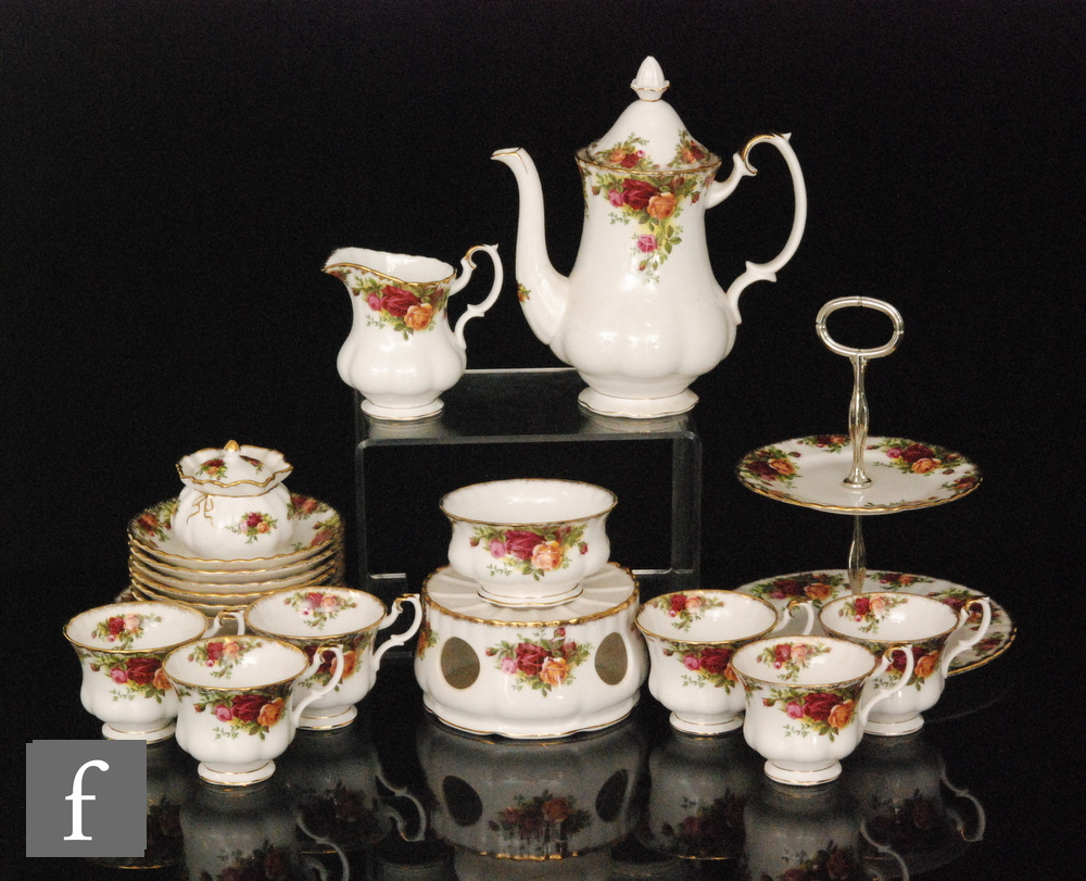 A Royal Albert Old Country Roses coffee set comprising coffee pot, six coffee cups, six saucers,