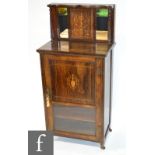 A late 19th Century rosewood mirror back marquetry inlaid rosewood music cabinet,