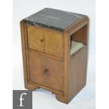 Amended description - A 1930s Art Deco green veined marble topped bedside cupboard,