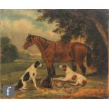 ENGLISH SCHOOL (CIRCA 1850) - A horse with dogs and dead game, oil on canvas, unframed,