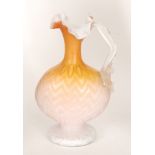 A late 19th Century Continental quilted satin air trap ewer of footed and compressed ovoid form