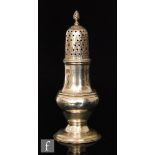 An 18th Century hallmarked silver sugar caster of baluster form,