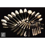 A parcel lot of assorted hallmarked silver and other Georgian and later flatware to include nine