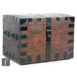 A late 19th to early 20th Century metal bound oak silver chest,