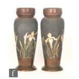 A pair of early 20th Century Bretby Aesthetic vases of footed form each decorated with a kingfisher