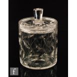A 1930s John Walsh Walsh cut crystal biscuit barrel by Clyne Farquharson, of cylindrical form,
