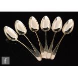 A set of six hallmarked silver Old English pattern table spoons of plain form, Edinburgh 1804,