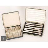 A cased set of six hallmarked silver knives, Sheffield 1926, Abraham Dyson,
