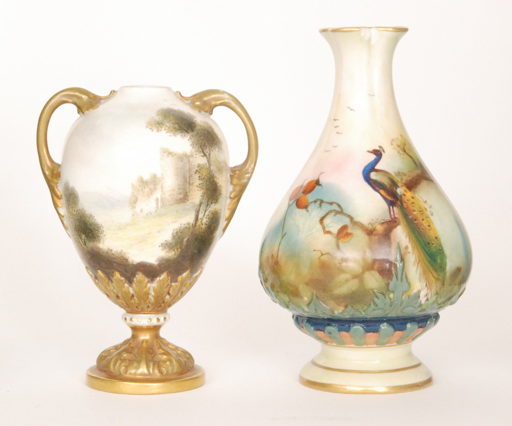 Two pieces of Royal Worcester comprising a shape H285 vase decorated by A.