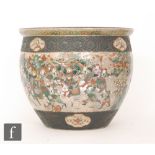 A large 20th Century Japanese fish bowl (or jardiniere) enamel decorated to the exterior with