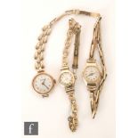 Three mid 20th Century ladies 9ct wrist watches to include Avia and Everite examples, A/F. (3).