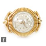 An 18ct hallmarked ladies Piaget ring watch, batons to a circular dial and split shoulders,