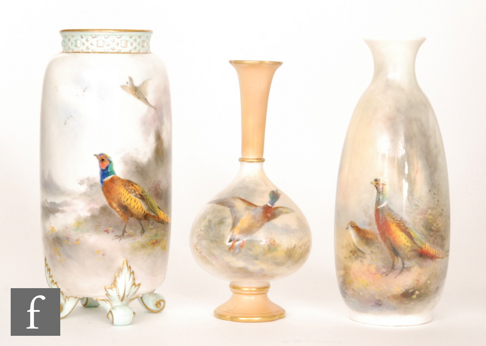 Three pieces of Royal Worcester with hand painted decoration by Jas Stinton, - Image 2 of 2