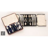 An early 20th Century cased set of silver hallmarked cutlery set, including six teaspoons,