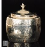 A Victorian hallmarked silver tea caddy of oval form,