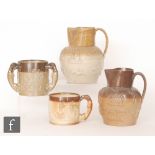 Four pieces of assorted 19th Century saltglaze stonewares comprising two jugs,