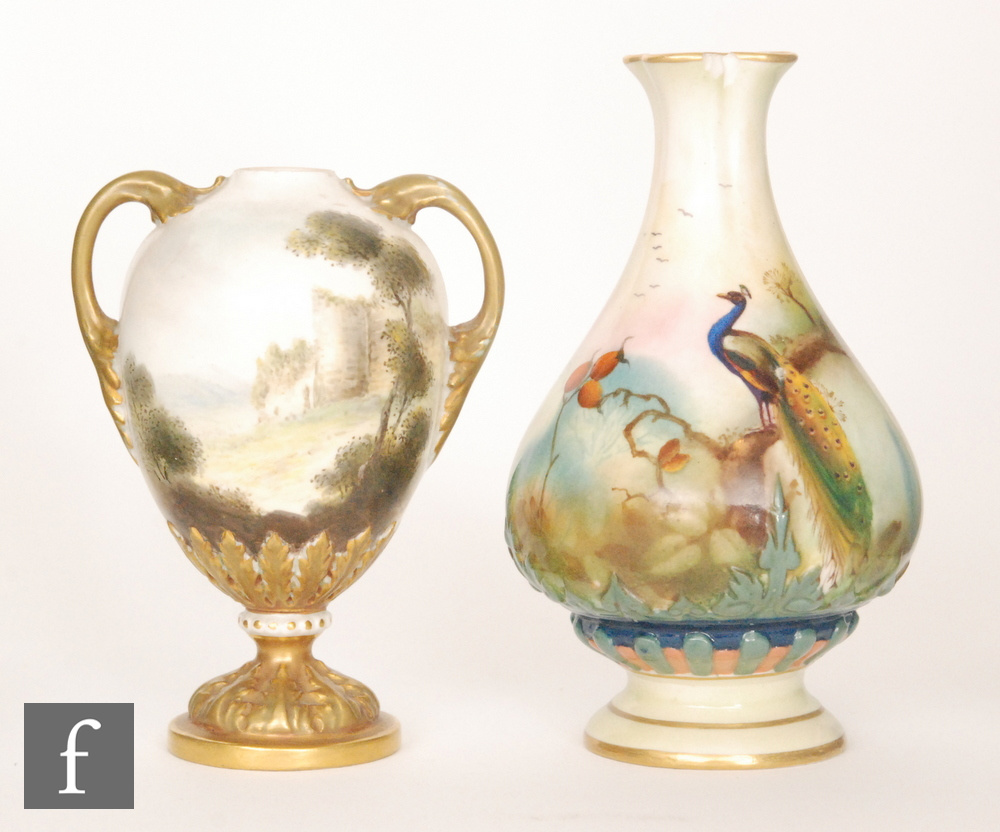 Two pieces of Royal Worcester comprising a shape H285 vase decorated by A. - Image 2 of 2