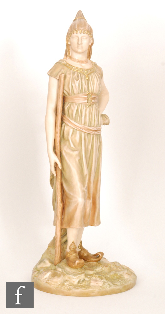 A large late 19th Century Royal Worcester Hadley figure of a Bringaree Indian in traditional dress - Image 2 of 2