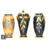 Carlton Ware - Three 1930s Art Deco vases of varying form comprising one of flared form decorated