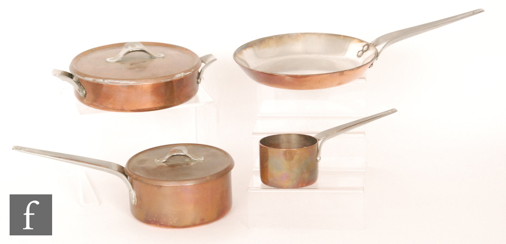 Georg Jensen - Four Taverna range items, a frying pan, two saucepans and a shallow casserole dish,