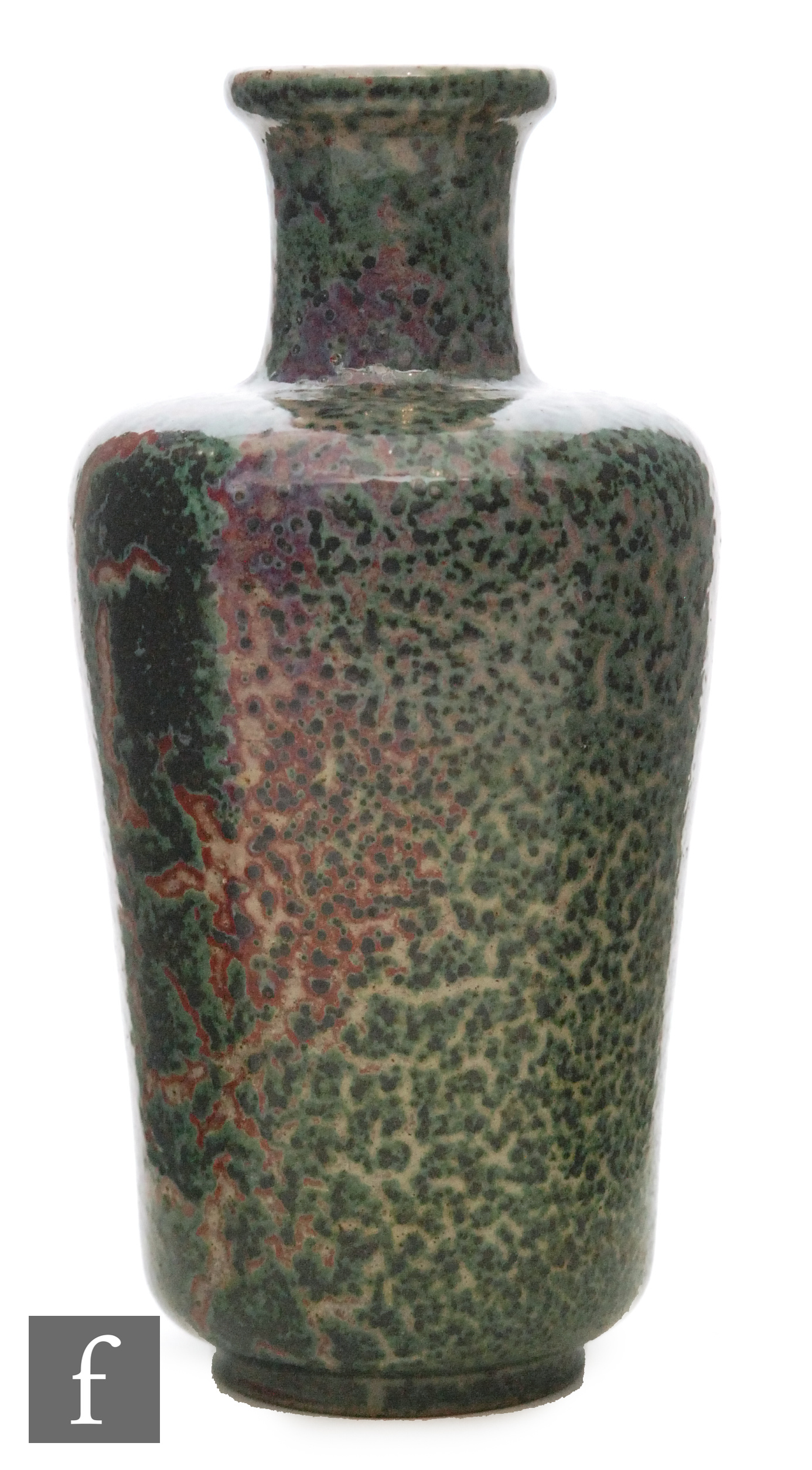 Ruskin Pottery - A high fired vase of shouldered form with a flared neck decorated in an all over