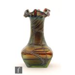 Kralik - A small early 20th Century vase of square low shouldered form with collar neck and