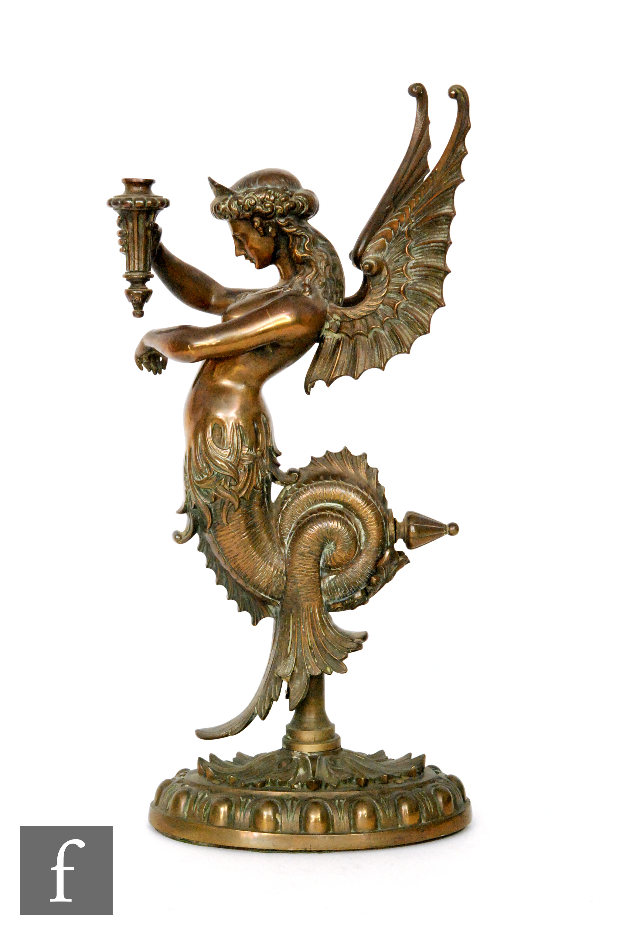 Unknown - A bronze table lamp in the form of a female hippocampi,