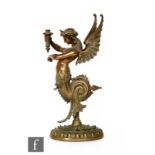 Unknown - A bronze table lamp in the form of a female hippocampi,