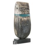 Peter Hayes - Bowl with Disc and Blue Wave - Raku, height 27cm.