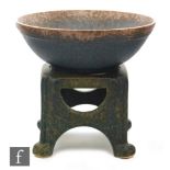 Ruskin Pottery - A crystalline glaze high sided bowl on stand,