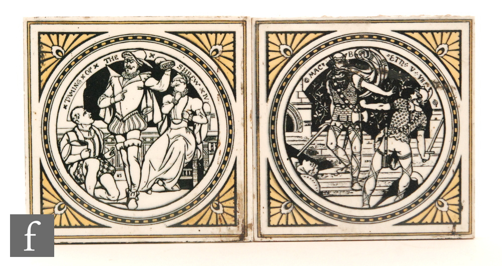 Mintons - A group of nine 'Shakespeare Series' tiles, designed by John Moyr Smith, circa 1880,