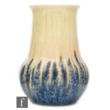 Ruskin Pottery - A crystalline vase of swollen ovoid form with tall collar neck decorated in a