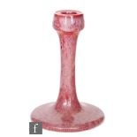 Ruskin Pottery - A candlestick decorated in an all over Strawberry Crush souffle glaze with mottled