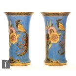 Carlton Ware - A pair of 1930s Art Deco vases of flared form decorated in the Feathertailed Bird
