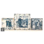 Wedgwood - Three blue and white 'Old English' calender (month) tiles, circa 1885,