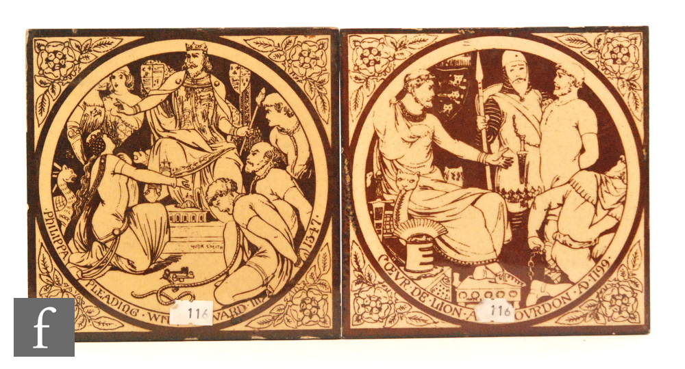 Minton and Hollins - A late 19th Century four-tile panel 'Scenes of English History',