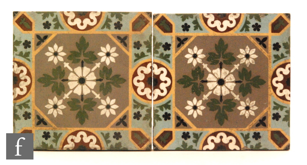 Unknown - A series of late 19th Century glazed encaustic hearth tiles,