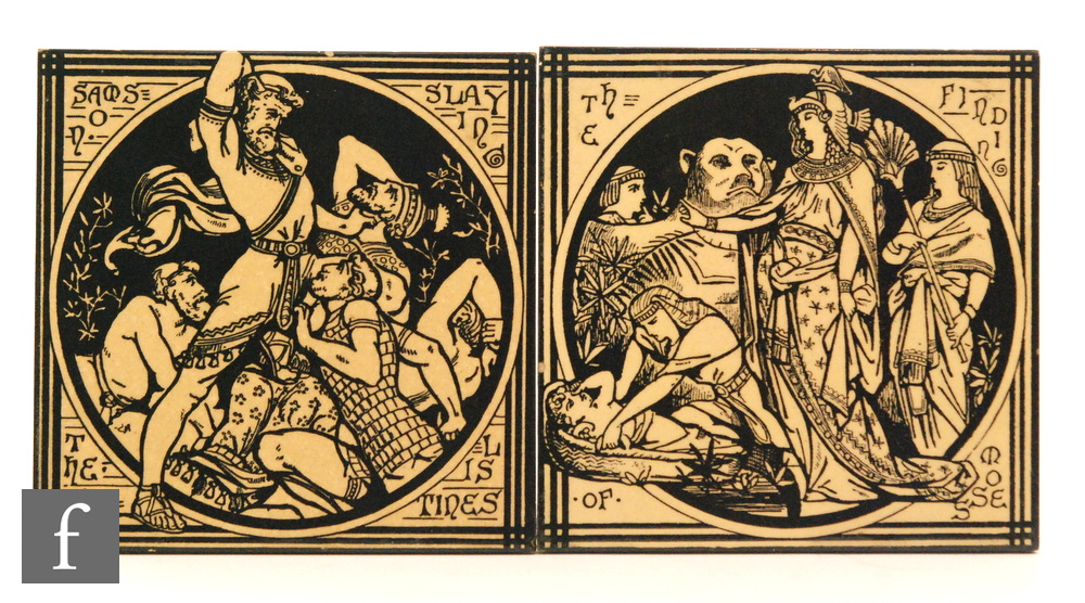 Mintons - A late 19th Century 'Old Testament' four-piece tile panel, designed by John Moyr Smith,