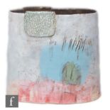 Craig Underhill - Pink Fields - Slab built vessel with engobes (slips), glazes, oxides and stains,