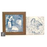 A framed Josiah Wedgwood & Sons blue and white 'Little Red Riding Hood' tile,