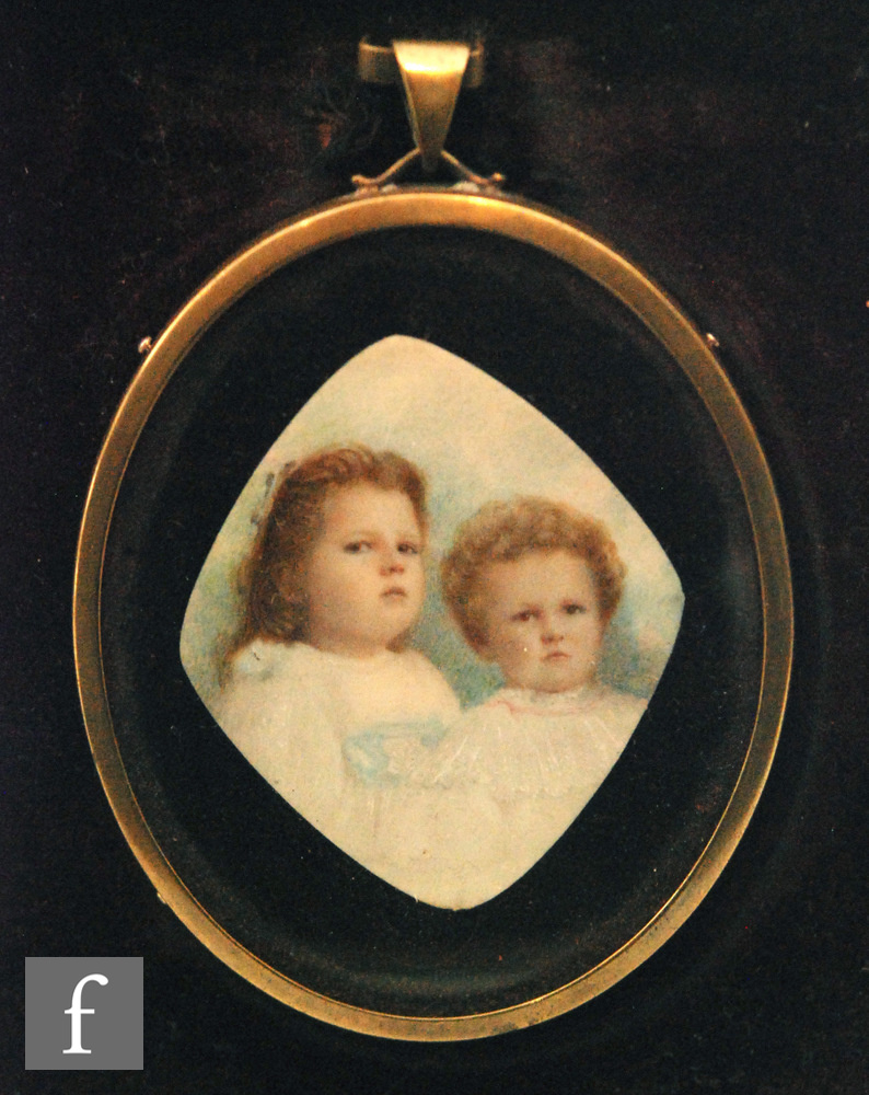 ENGLISH SCHOOL (EARLY 20TH CENTURY) - Study of two children, miniature on ivorine, oval, framed,