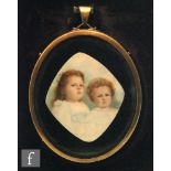ENGLISH SCHOOL (EARLY 20TH CENTURY) - Study of two children, miniature on ivorine, oval, framed,