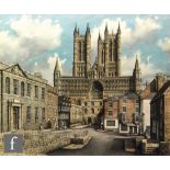 JOHN BANGAY (CONTEMPORARY) - 'Lincoln Cathedral from Castle Square', ink and wash drawing,