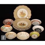 A set of six 19th Century Staffordshire wavy edged plates each decorated to the central well with a