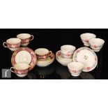 A set of five late 19th Century Staffordshire tea bowls and saucers each decorated with a hand