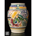 A Poole Pottery 1930s red bodied shape 439 vase decorated in the SM pattern by Doris Marshall,